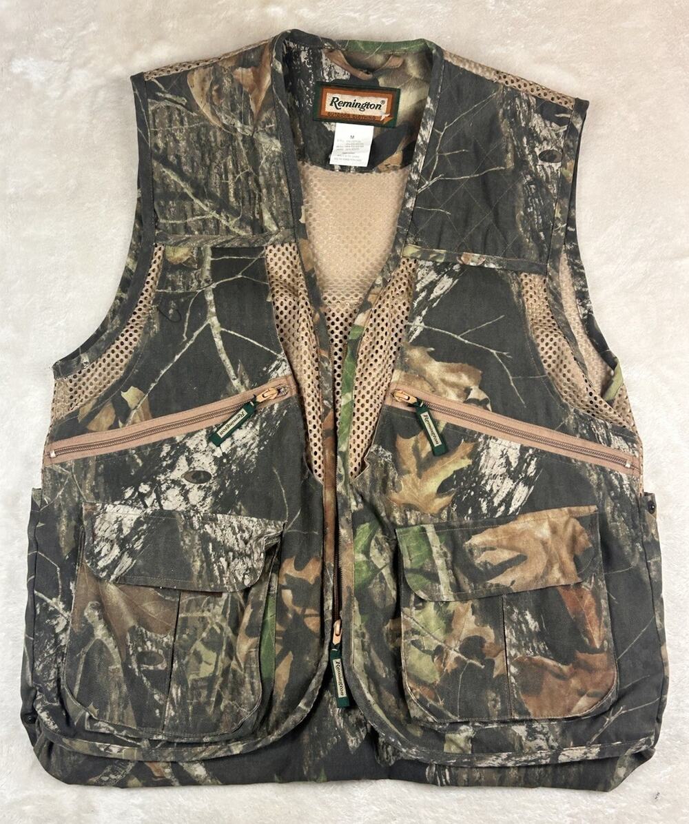 Remington Camo Vest Men’s Sz M Mossy Oak Game Shell Pockets Shooting Hunting Zip